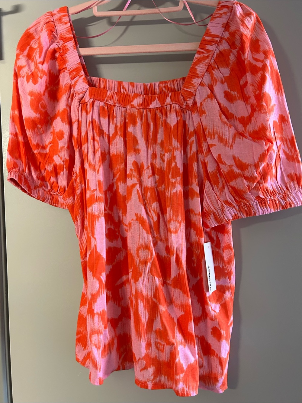 Kohl's Pink and Orange Printed Square-Neck Blouse